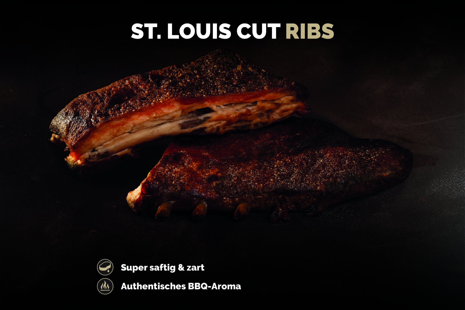 Marketing-Grafik St. Louis Cut Ribs – super saftig und zart mit authentischem BBQ-Aroma